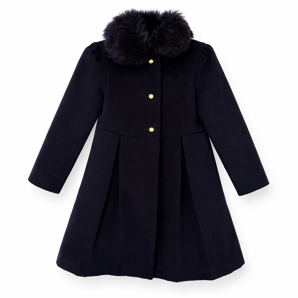 Janie and Jack Navy Faux Fur Collar Coat Girls 3T–4T Holiday Dress Coat